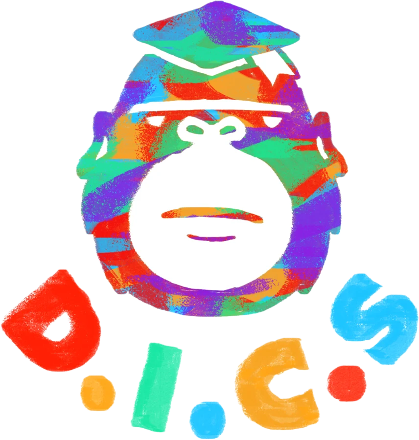 D.I.C.S. logo — a rainbow crayon ape in a mortarboard